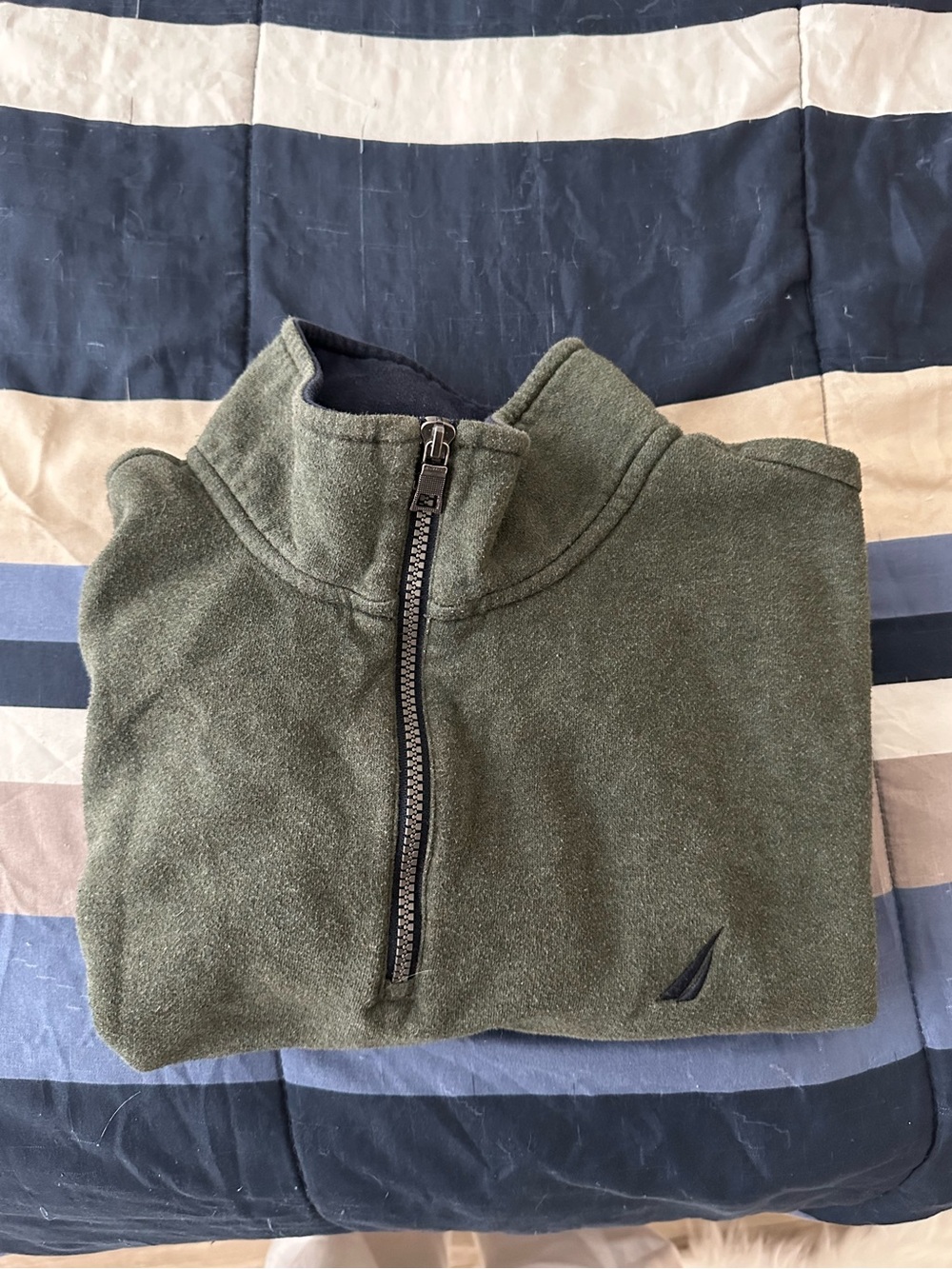 Nautica Men's Olive Green Quarter-Zip Fleece Pullover💚
